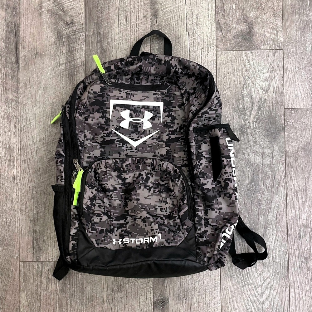 Under Armour Storm 1 Backpack Digital Camo Grey Black Neon Green Baseball Bag